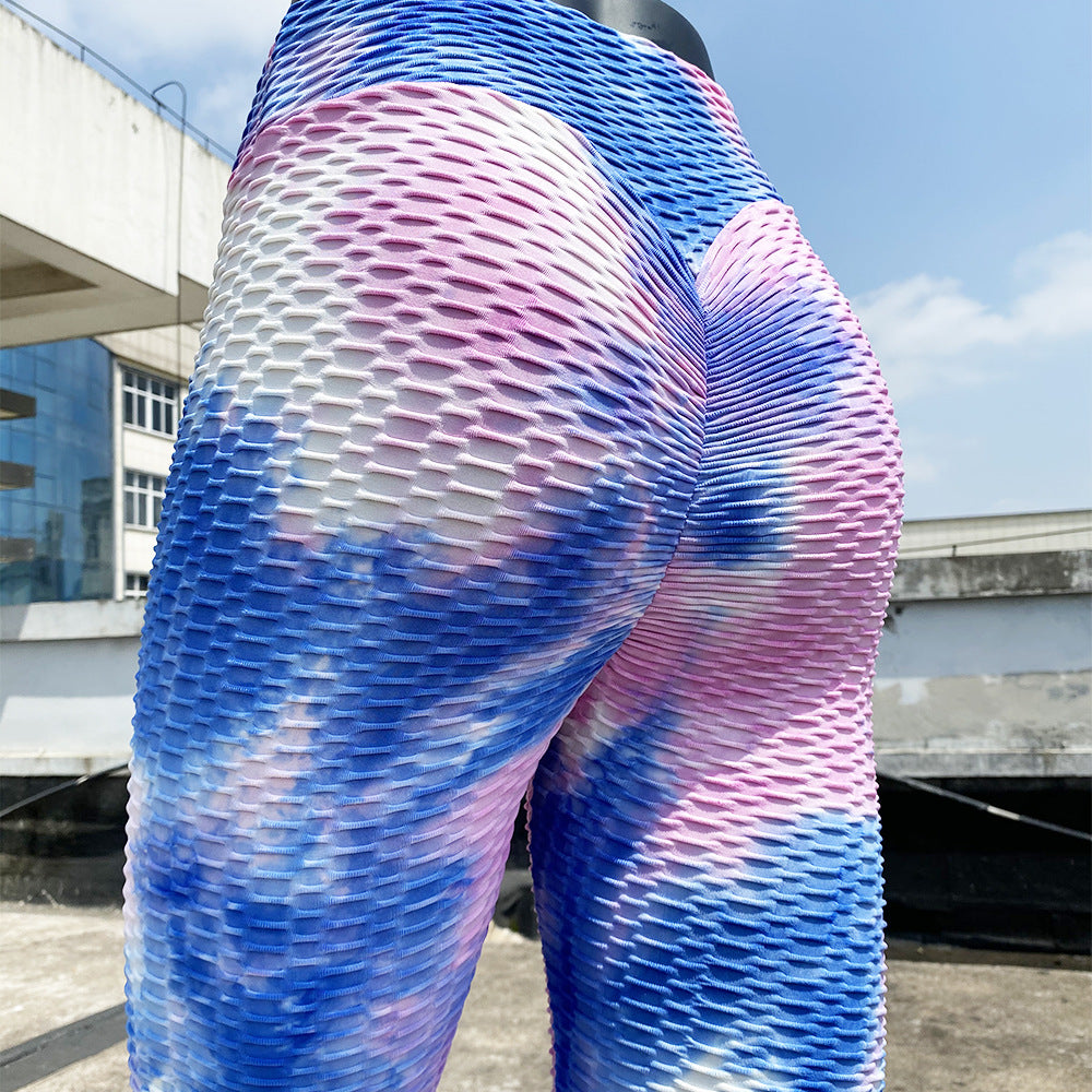 Yoga Clothing Sports Fitness Jacquard High-Waisted Peach-Shaped Butt-Lifting Leggings Tie-Dye Bubble Yoga Pants Slim-Fit