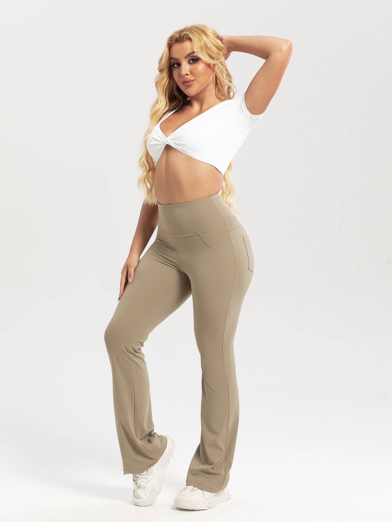 High-waisted, butt-lifting, pocketed casual athletic flared pants, slim-fit yoga pants for women, outdoor fitness wear