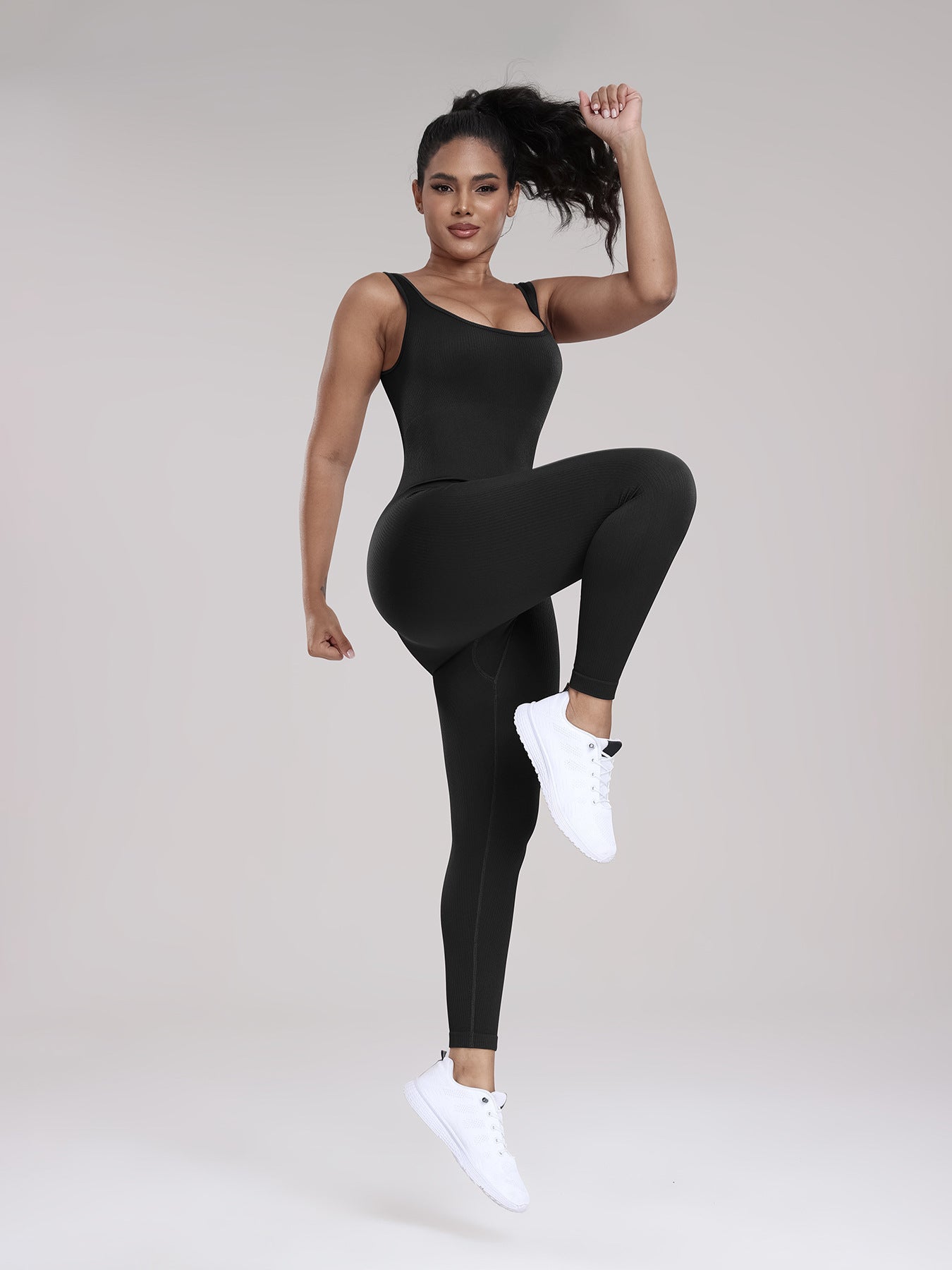 Seamless Yoga Ribbed One-Piece Fitness Outdoor Sports Long Pants with Backless One-Piece Top for Women