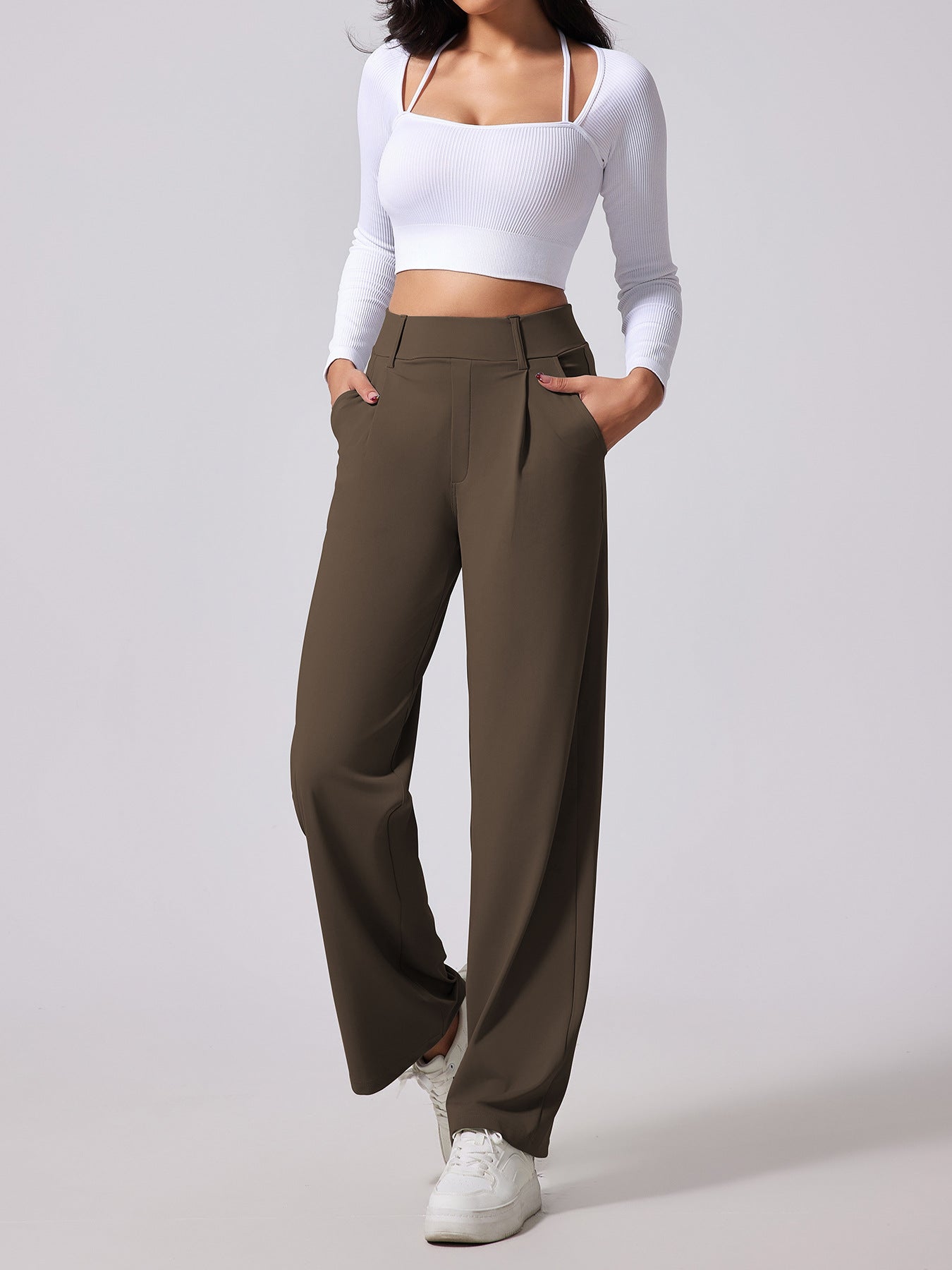High-waisted designed to lift the buttocks Outdoor Casual Pocket Pants - Straight Leg Slimming Design