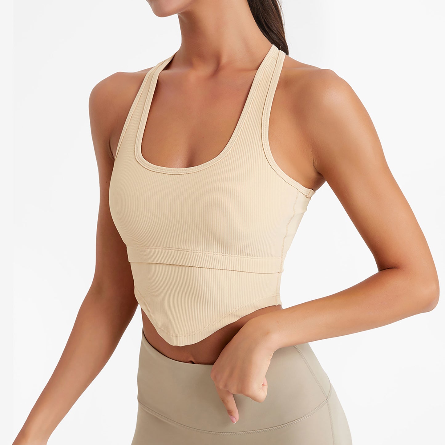 Sports Tank Top Yoga Fitness Wear for Women with High-Elasticity Back Support, Slim-Fit Outerwear with Built-in Bra Pads