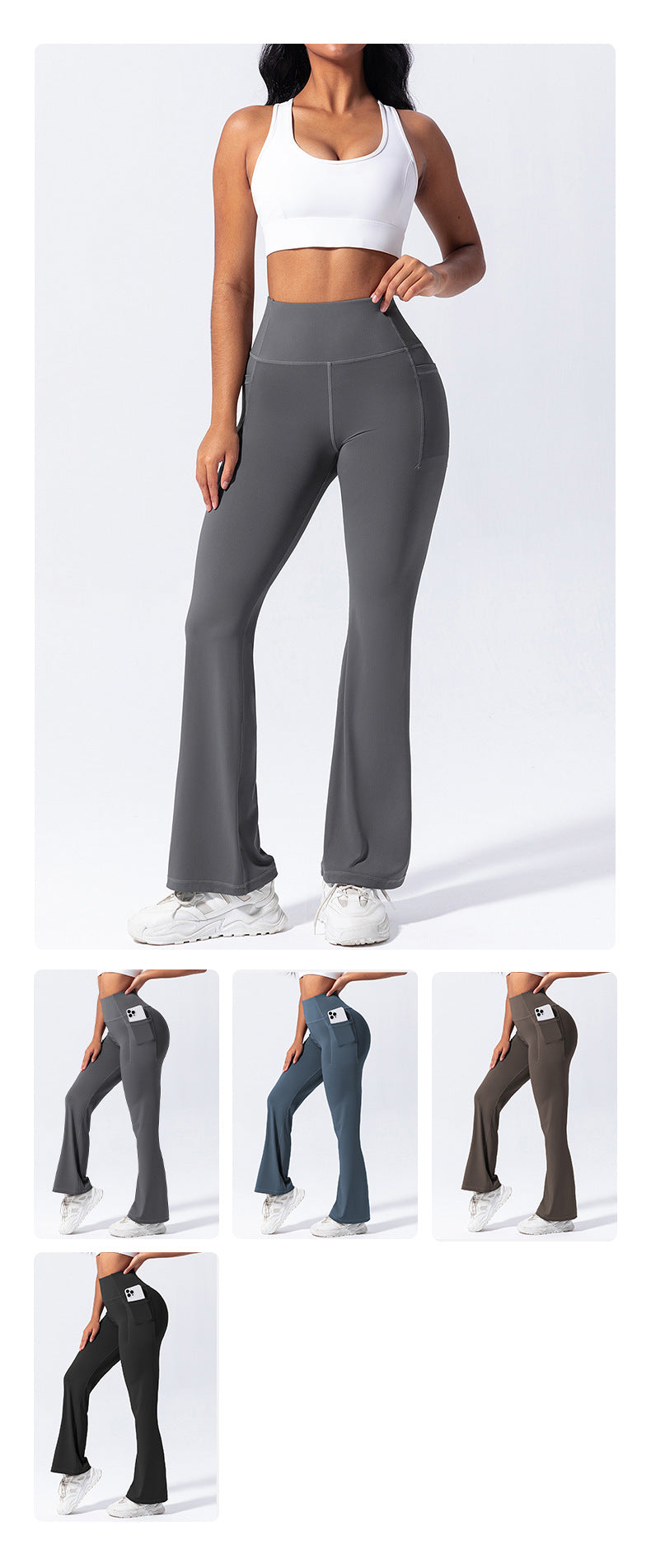 Yoga Long Pants with Side Pockets, Flared Legs, Outdoor Casual High-Waisted Fitness Pants