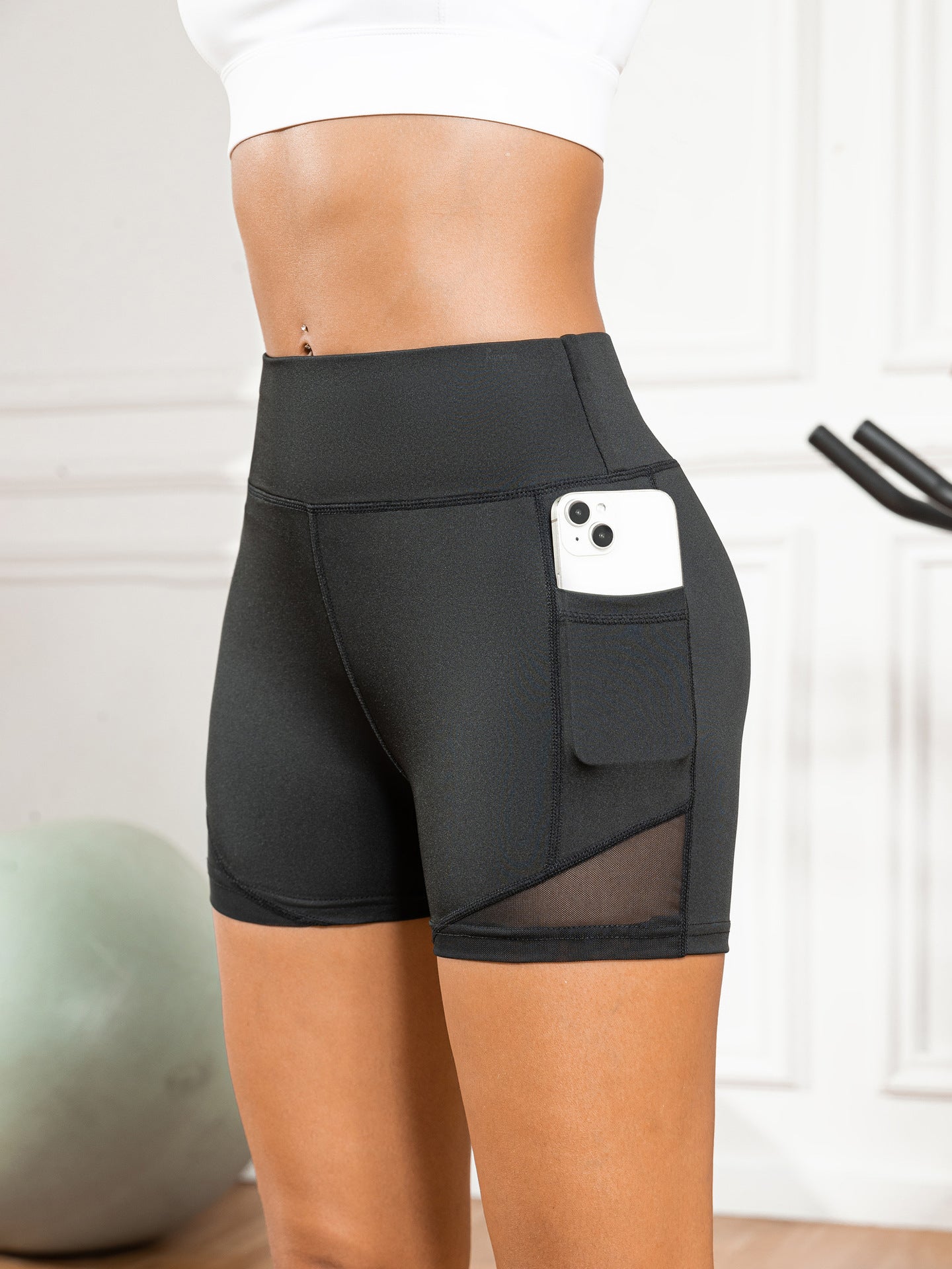 Women's High-Waisted Yoga Pants with Tummy-Control and Butt-Lifting Design, Fitness Running Shorts with Side Pockets