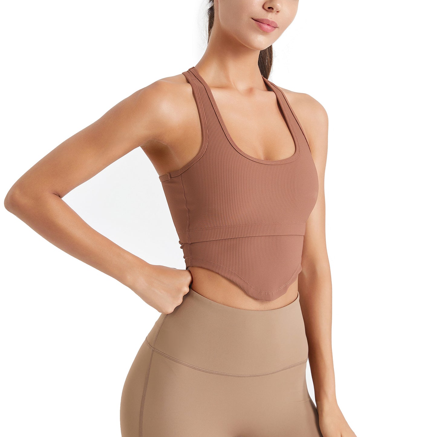 Sports Tank Top Yoga Fitness Wear for Women with High-Elasticity Back Support, Slim-Fit Outerwear with Built-in Bra Pads