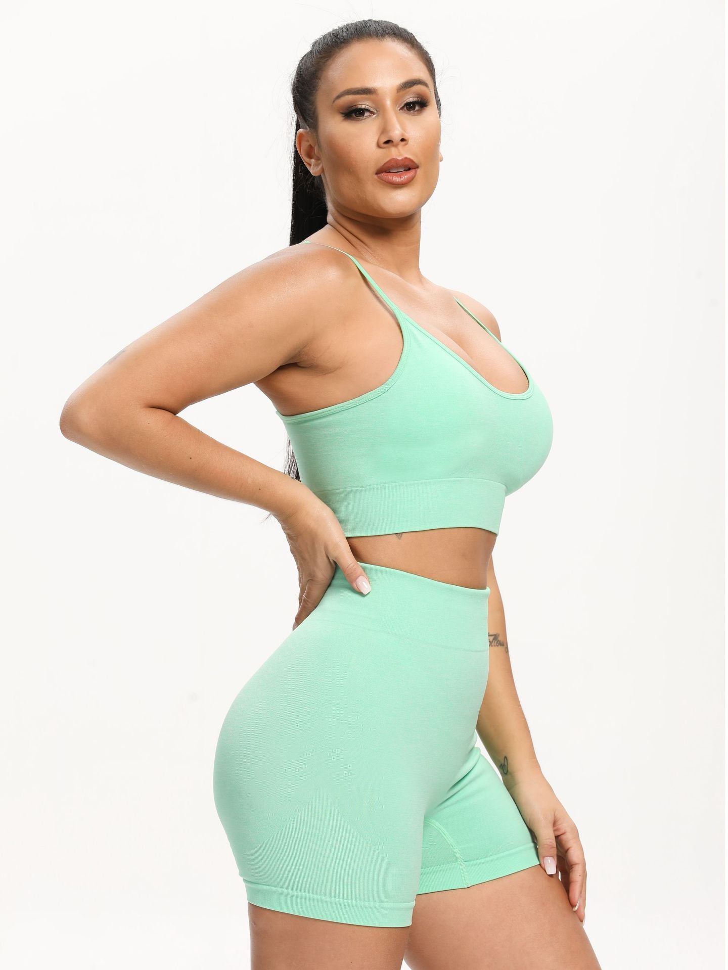 Fitness Butt-Lifting Body-Shaping Yoga Pants, Strapless Bra, and Shorts Set
