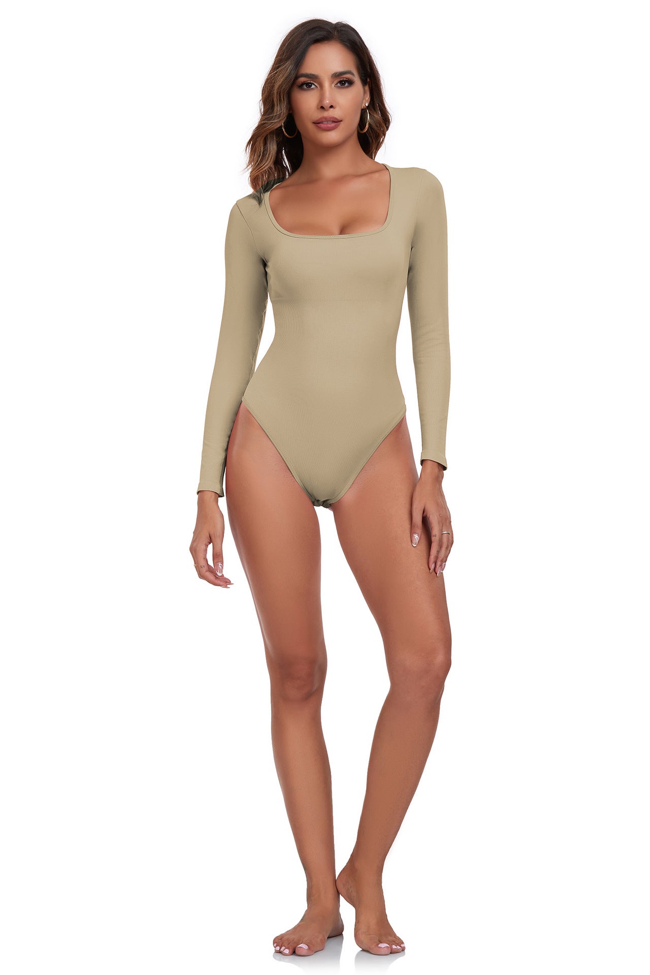 Long-sleeve yoga underwear onesie with sexy triangle yoga pants, high-stretch, body-hugging fitness wear for women