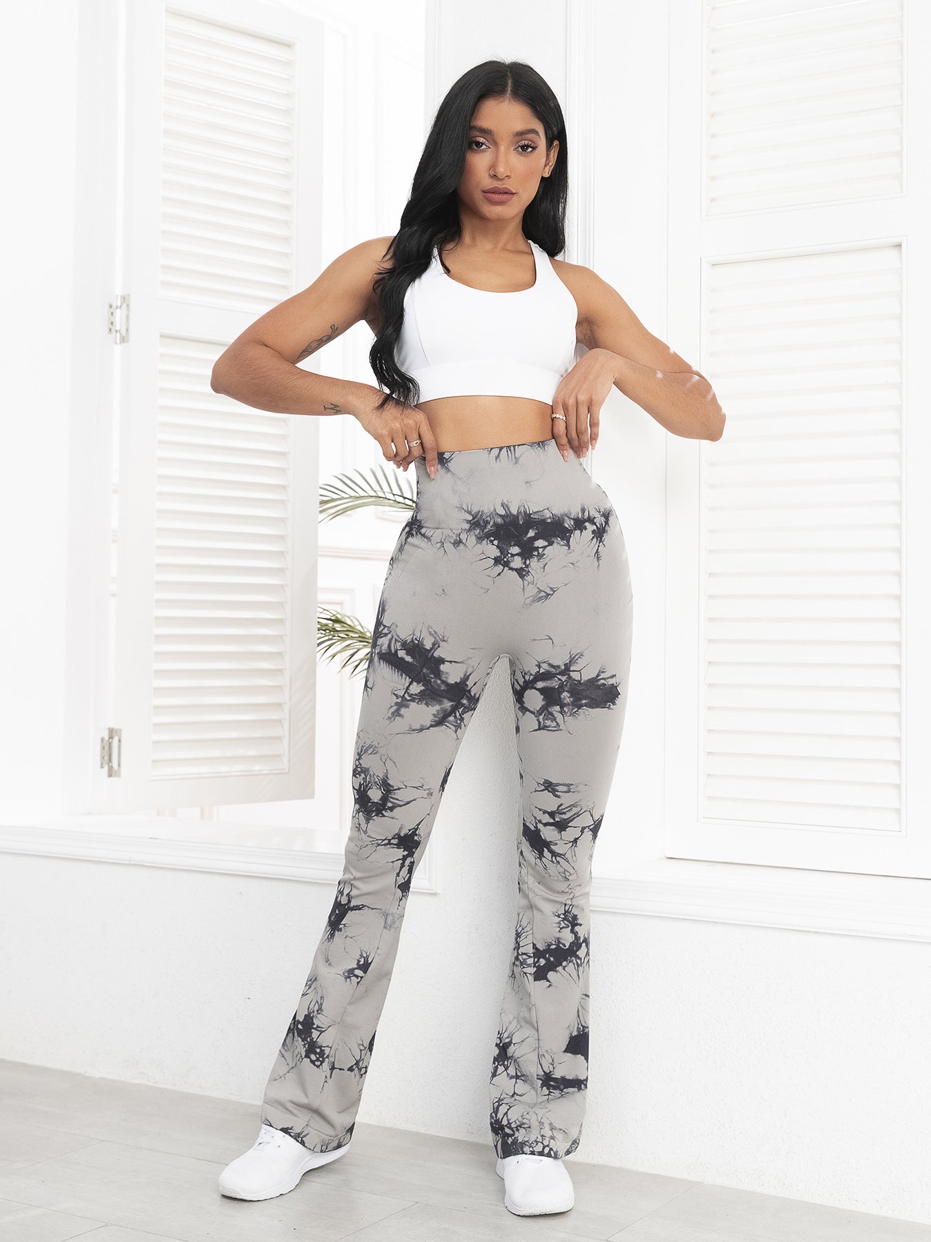 Sports Pants for Outdoor Running, Fitness, and Yoga - High-Waisted, Butt-Lifting, Tie-Dye Yoga Pants, Bell-Bottom Pants for Women