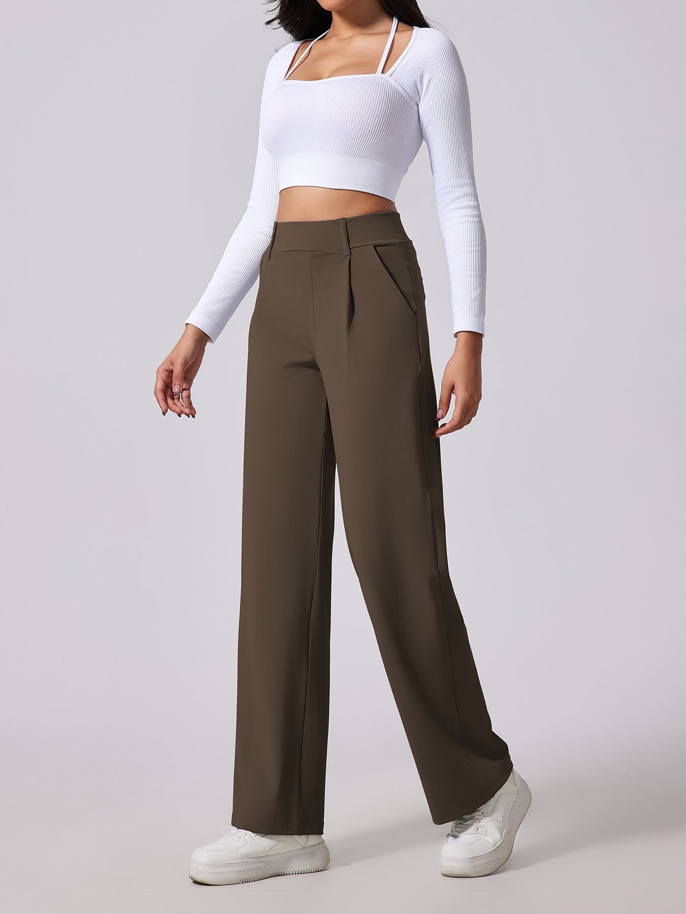 High-waisted designed to lift the buttocks Outdoor Casual Pocket Pants - Straight Leg Slimming Design