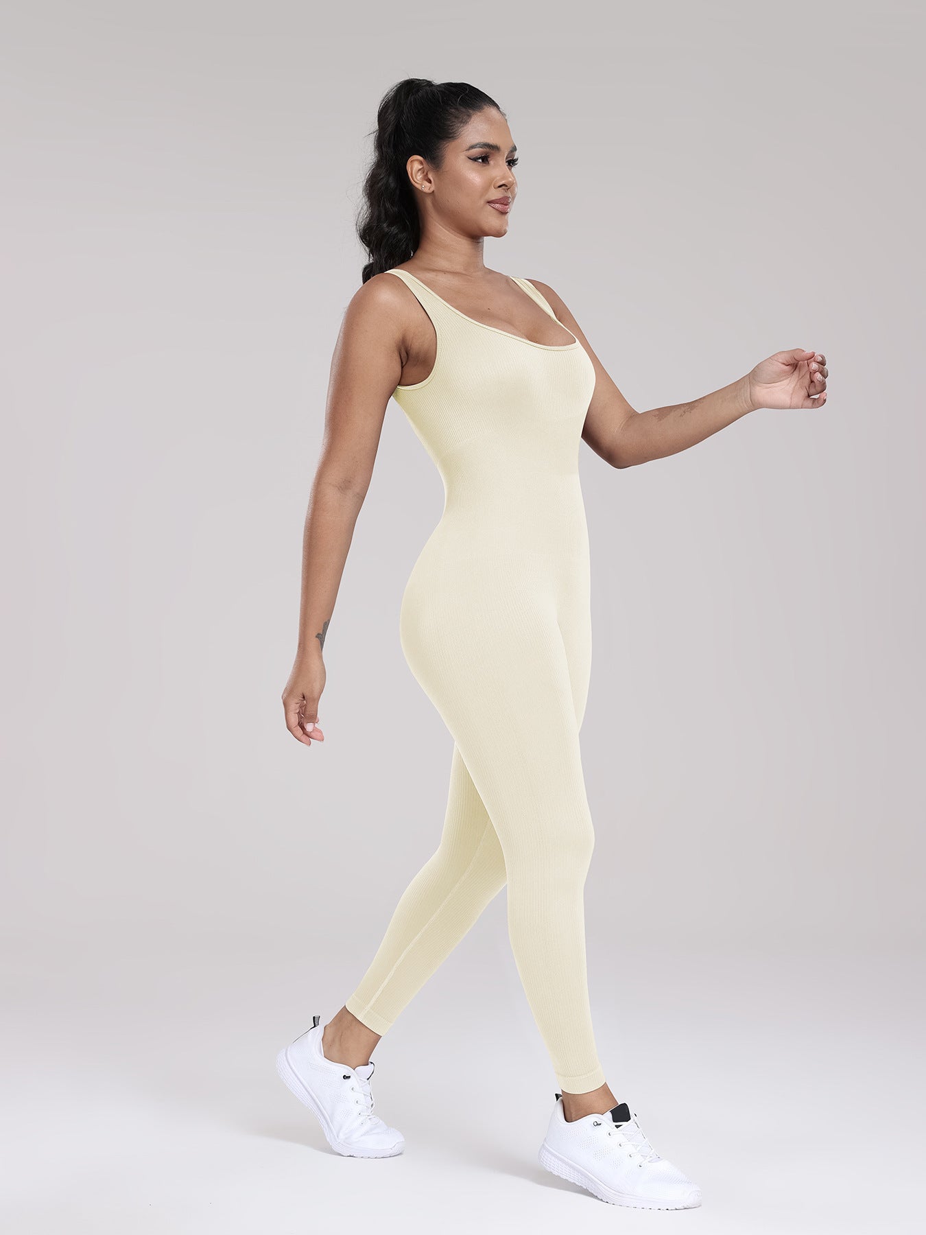 Seamless Yoga Ribbed One-Piece Fitness Outdoor Sports Long Pants with Backless One-Piece Top for Women