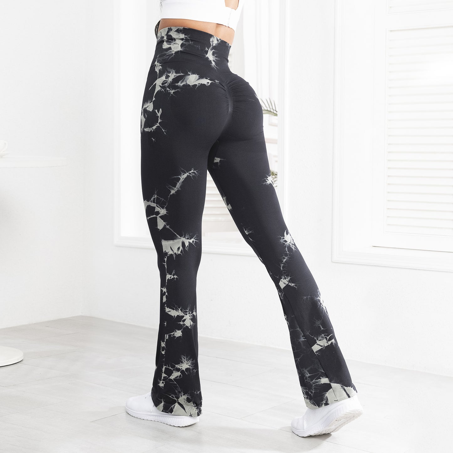 Sports Pants for Outdoor Running, Fitness, and Yoga - High-Waisted, Butt-Lifting, Tie-Dye Yoga Pants, Bell-Bottom Pants for Women