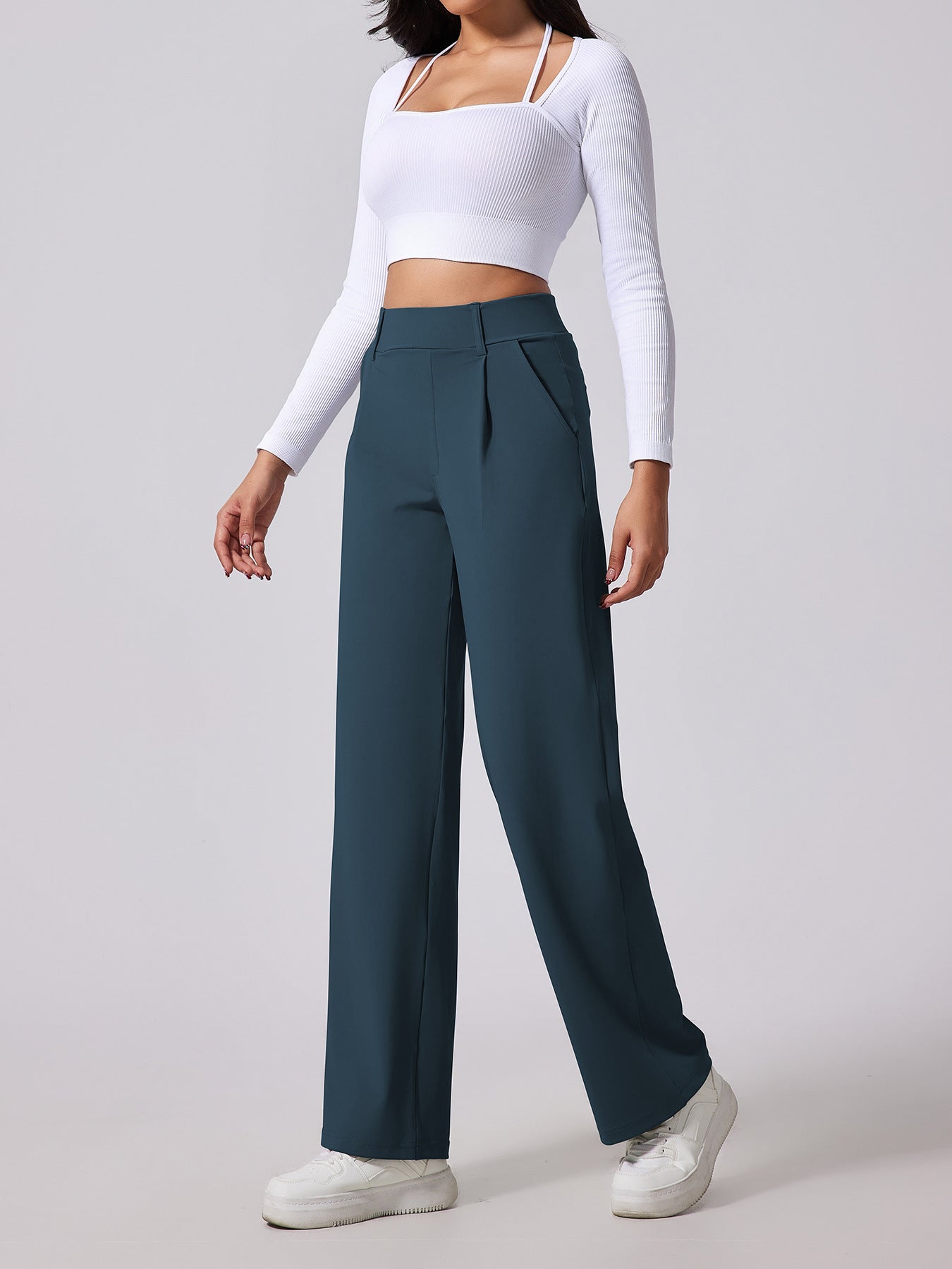 High-waisted designed to lift the buttocks Outdoor Casual Pocket Pants - Straight Leg Slimming Design