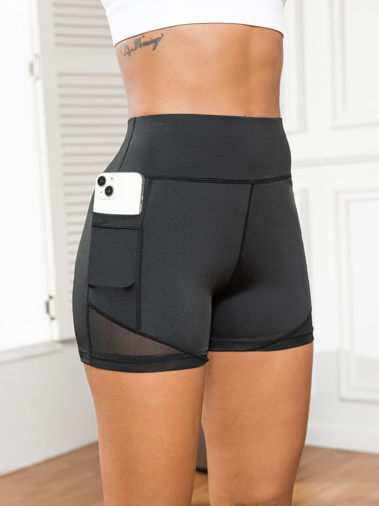 Women's High-Waisted Yoga Pants with Tummy-Control and Butt-Lifting Design, Fitness Running Shorts with Side Pockets