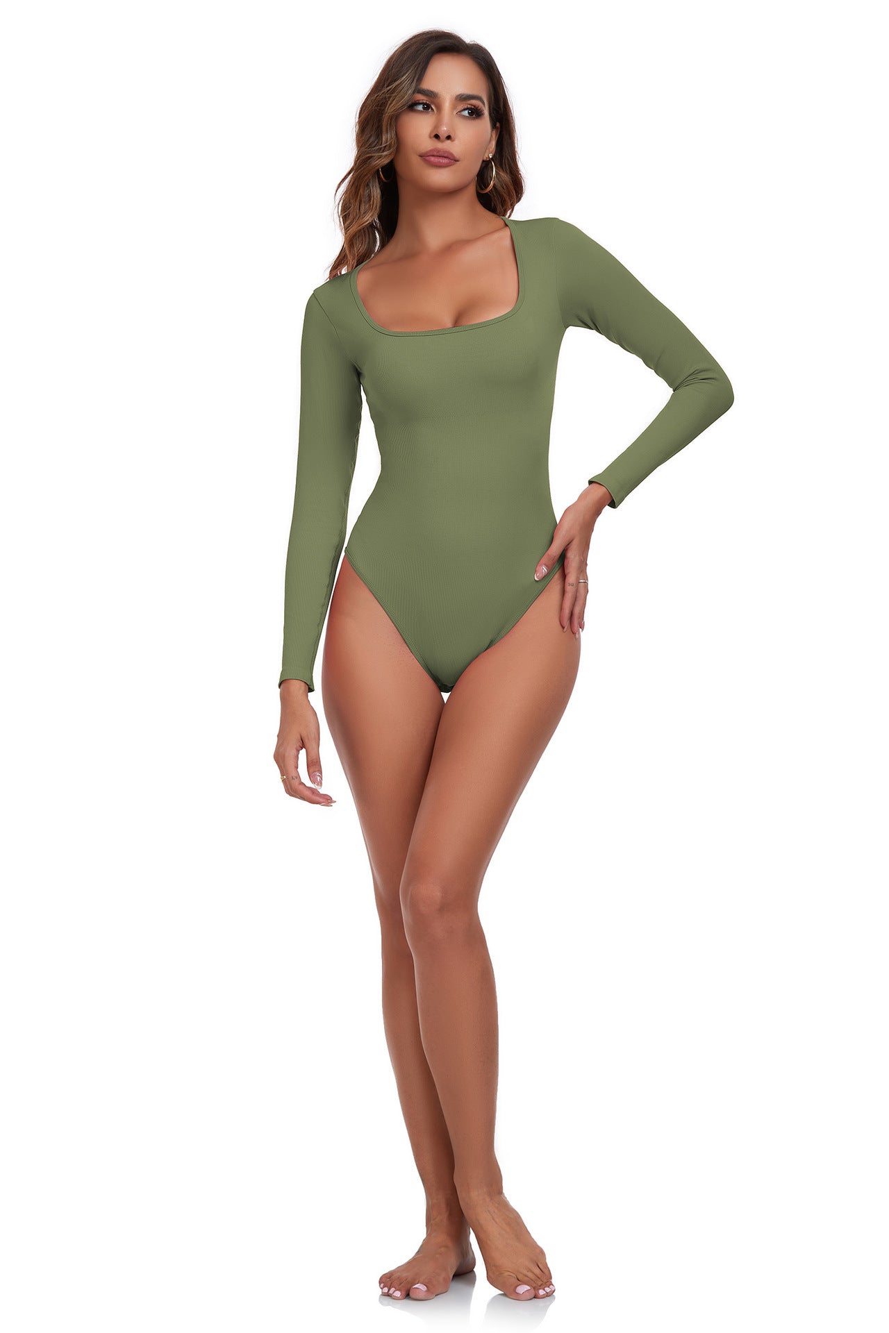 Long-sleeve yoga underwear onesie with sexy triangle yoga pants, high-stretch, body-hugging fitness wear for women