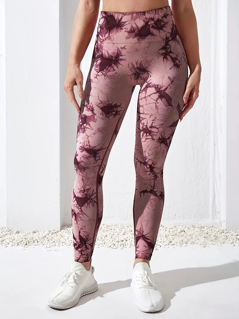 High-waisted yoga pants with a butt-lifting design, seamless fitness wear, tie-dye leggings for women