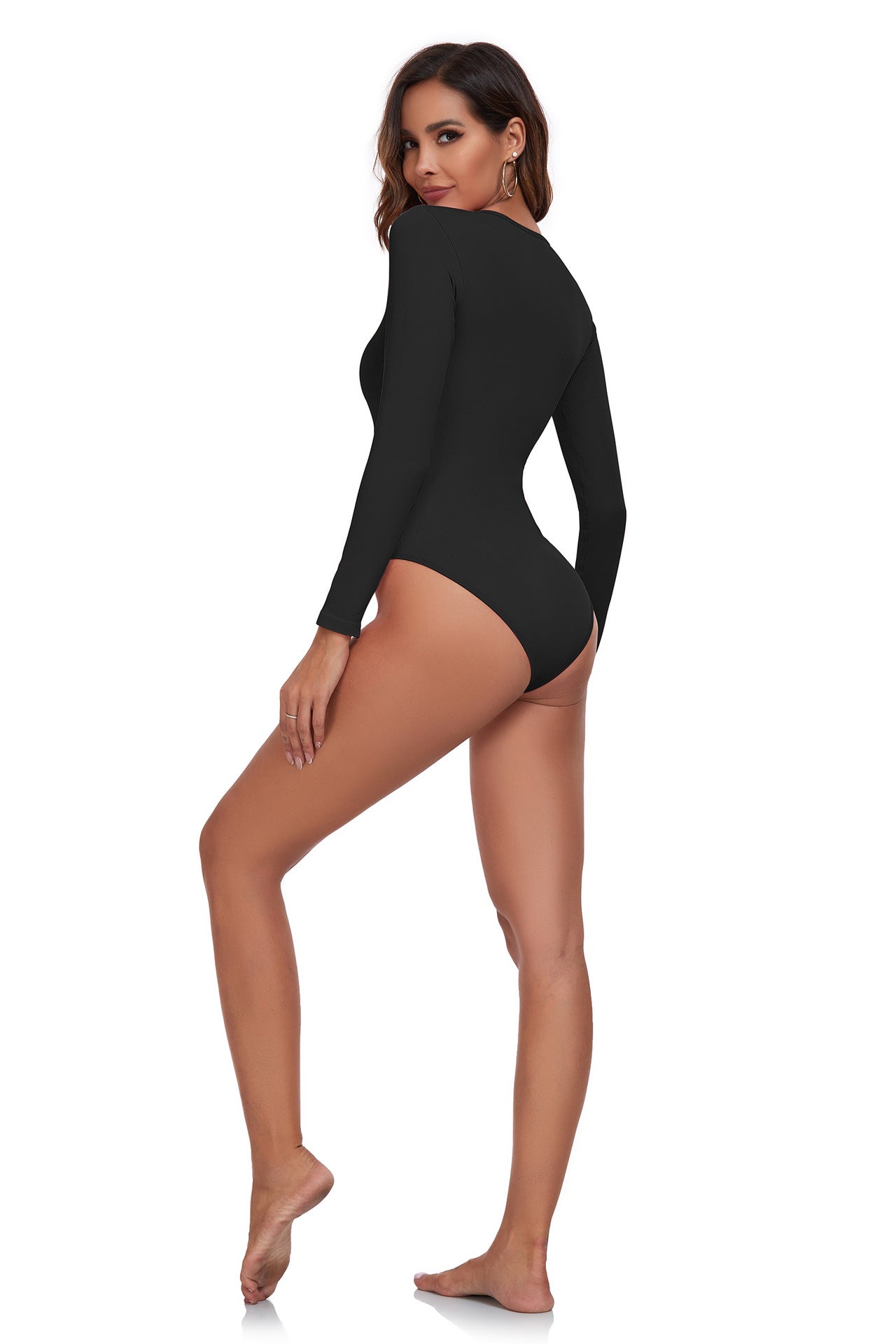 Long-sleeve yoga underwear onesie with sexy triangle yoga pants, high-stretch, body-hugging fitness wear for women