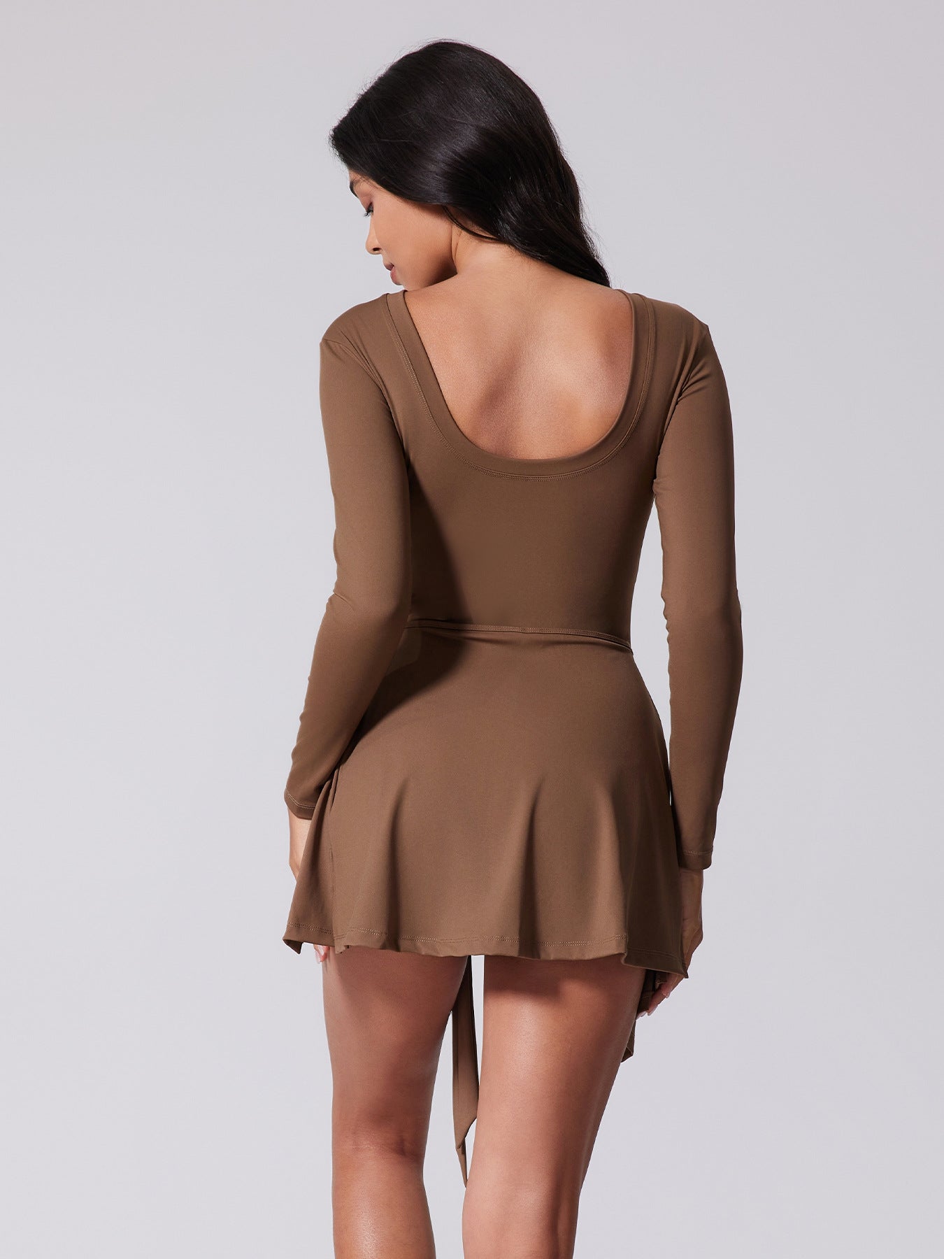 Women's Yoga Clothing: Anti-Exposure Tight-Fitting One-Piece Shorts, Slimming Tie-Waist Tennis Skirt, Casual Yoga Sports Long-Sleeve Top