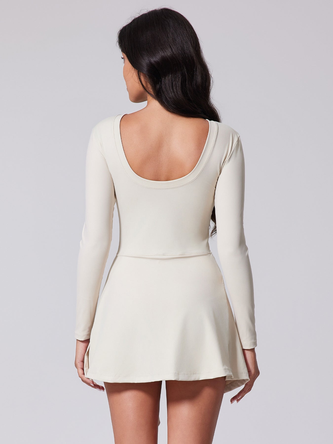 Anti-Exposure Tight-Fitting One-Piece Shorts, Slimming Tie-Waist Tennis Skirt, Casual Yoga Sports Long-Sleeve Top