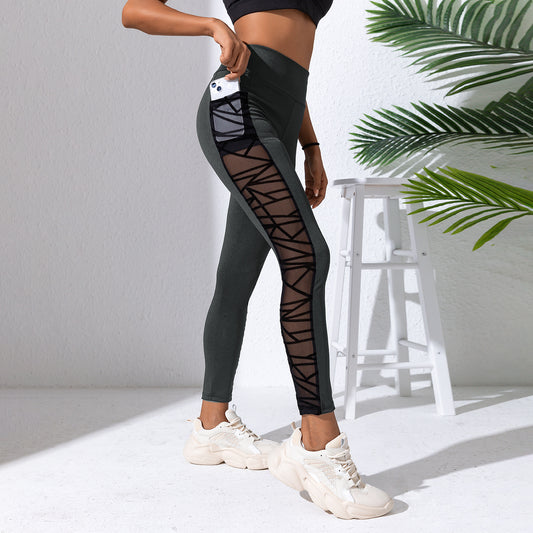 Yoga Pants, Leggings, Plus Size Mesh-Panel Yoga Clothing, Butt-Lifting and Tummy-Tucking Long Pants, Sports and Fitness Running Pants