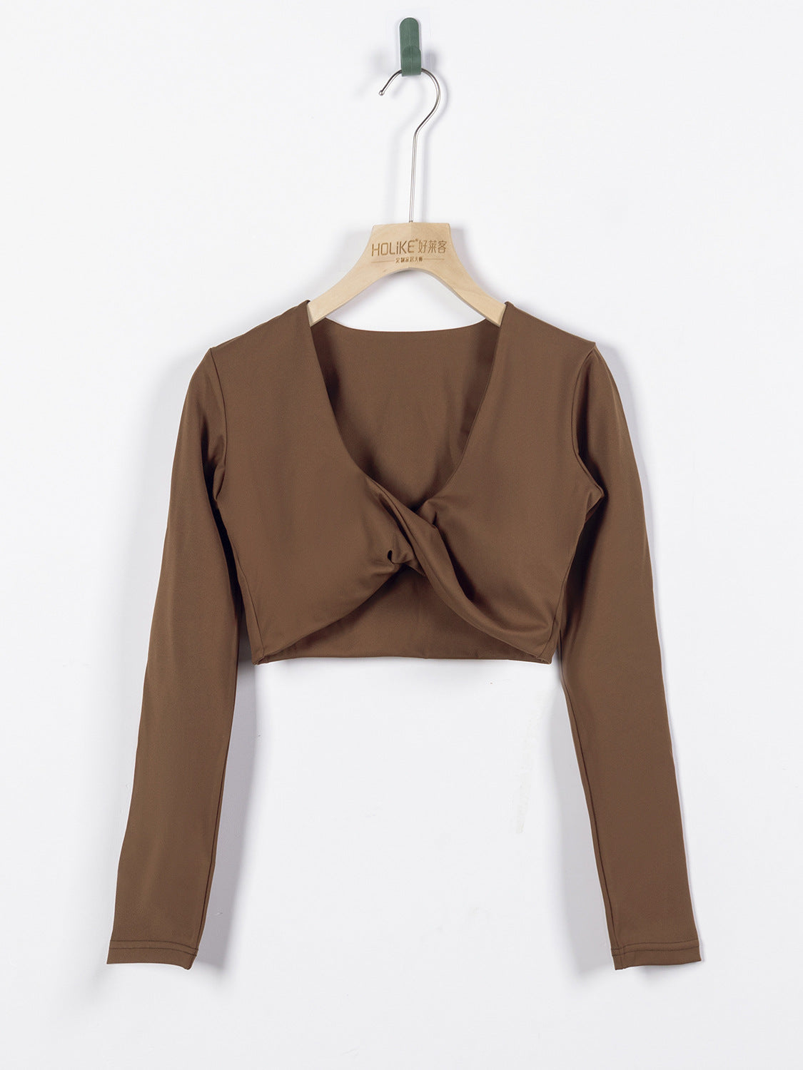 Women's Long-Sleeve Fitness Shirt with Deep V-Neck, Slim-Fit, Breathable, Crop Top for Outdoor Yoga