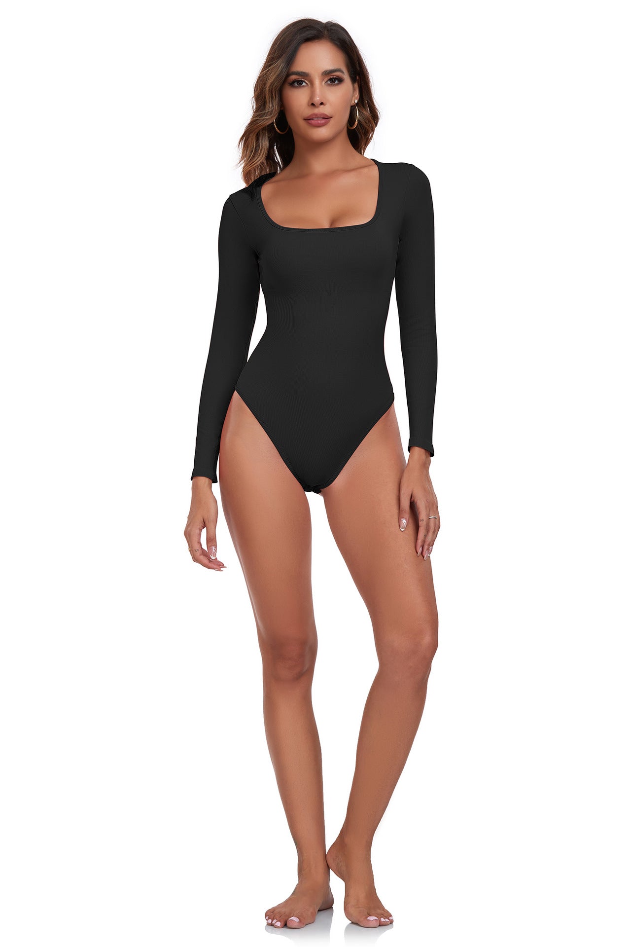 Long-sleeve yoga underwear onesie with sexy triangle yoga pants, high-stretch, body-hugging fitness wear for women