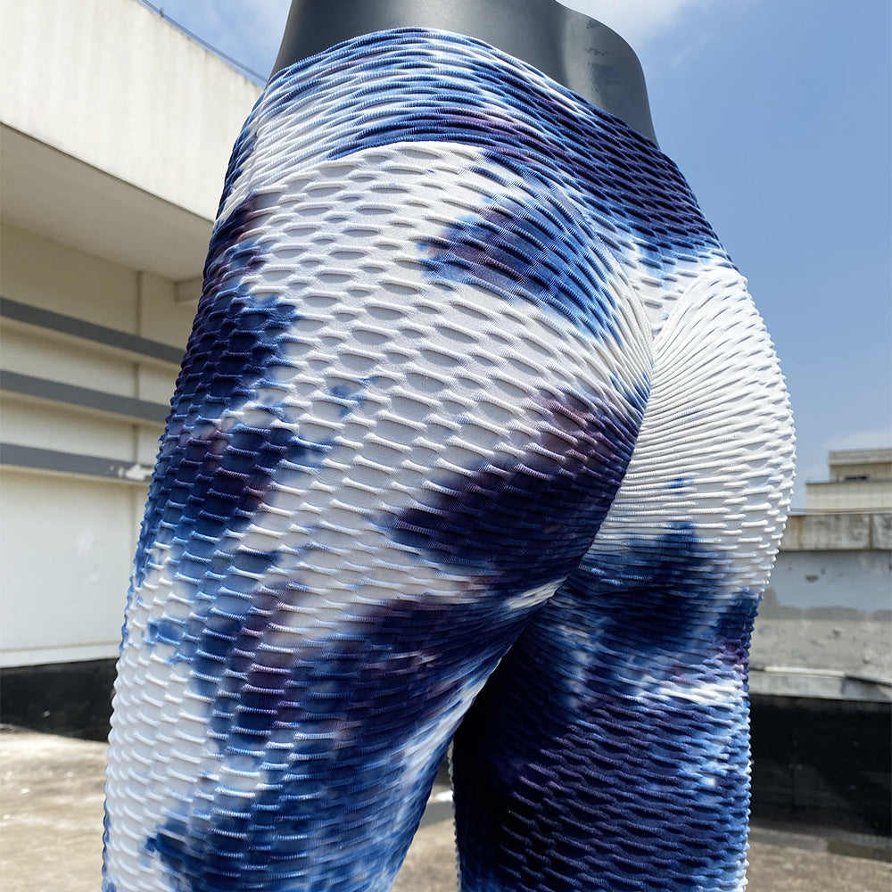 Yoga Clothing Sports Fitness Jacquard High-Waisted Peach-Shaped Butt-Lifting Leggings Tie-Dye Bubble Yoga Pants Slim-Fit