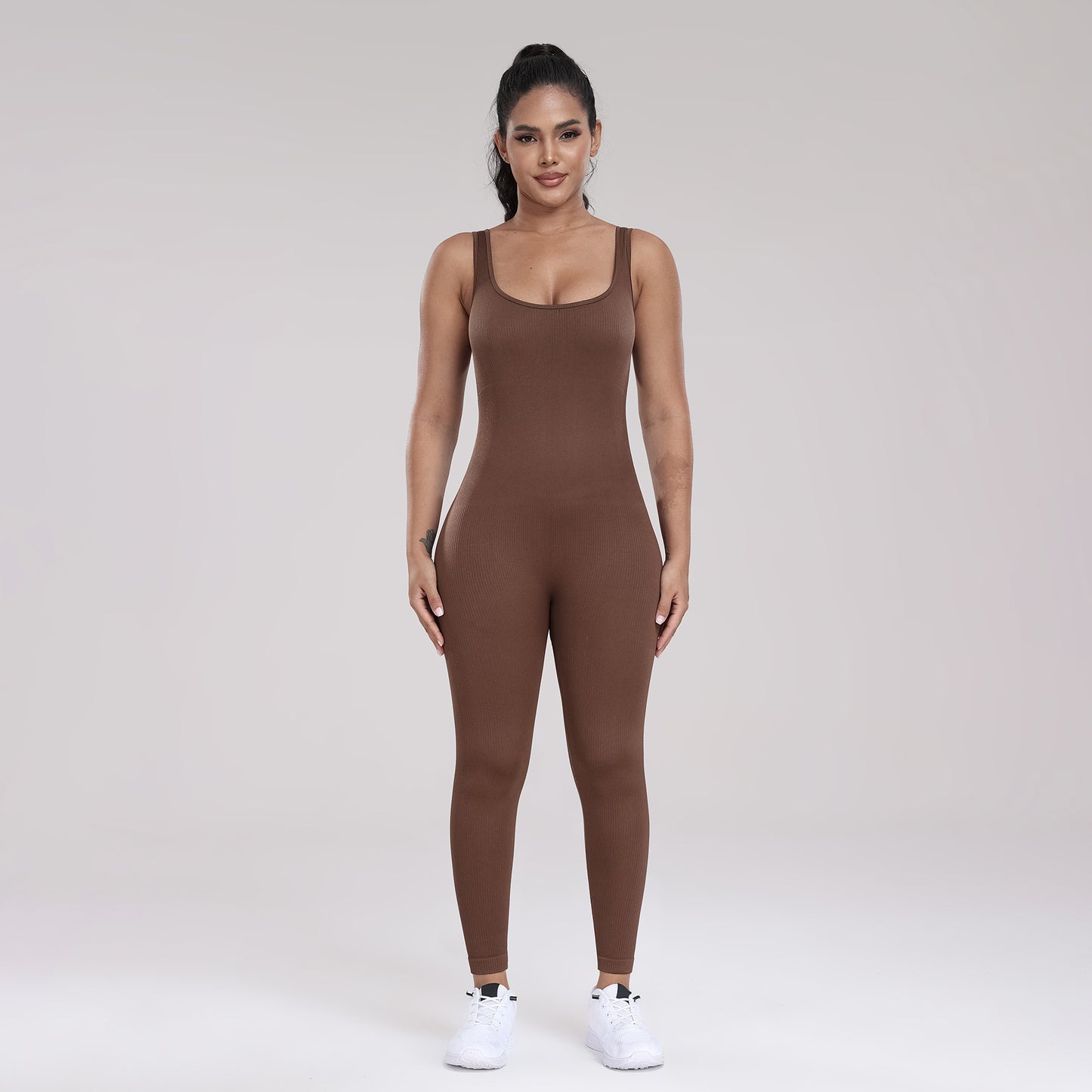 Seamless Yoga Ribbed One-Piece Fitness Outdoor Sports Long Pants with Backless One-Piece Top for Women