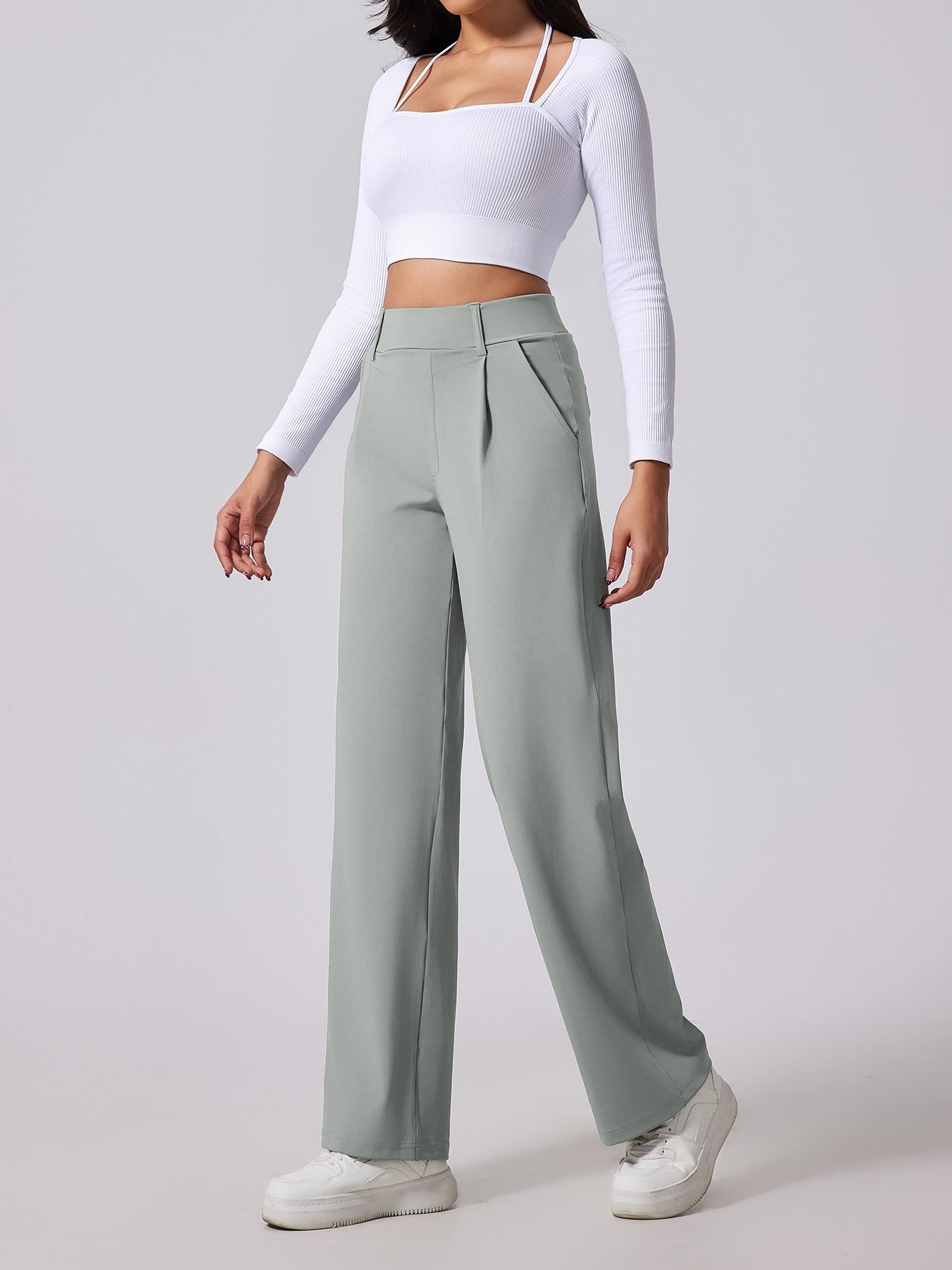 High-waisted designed to lift the buttocks Outdoor Casual Pocket Pants - Straight Leg Slimming Design