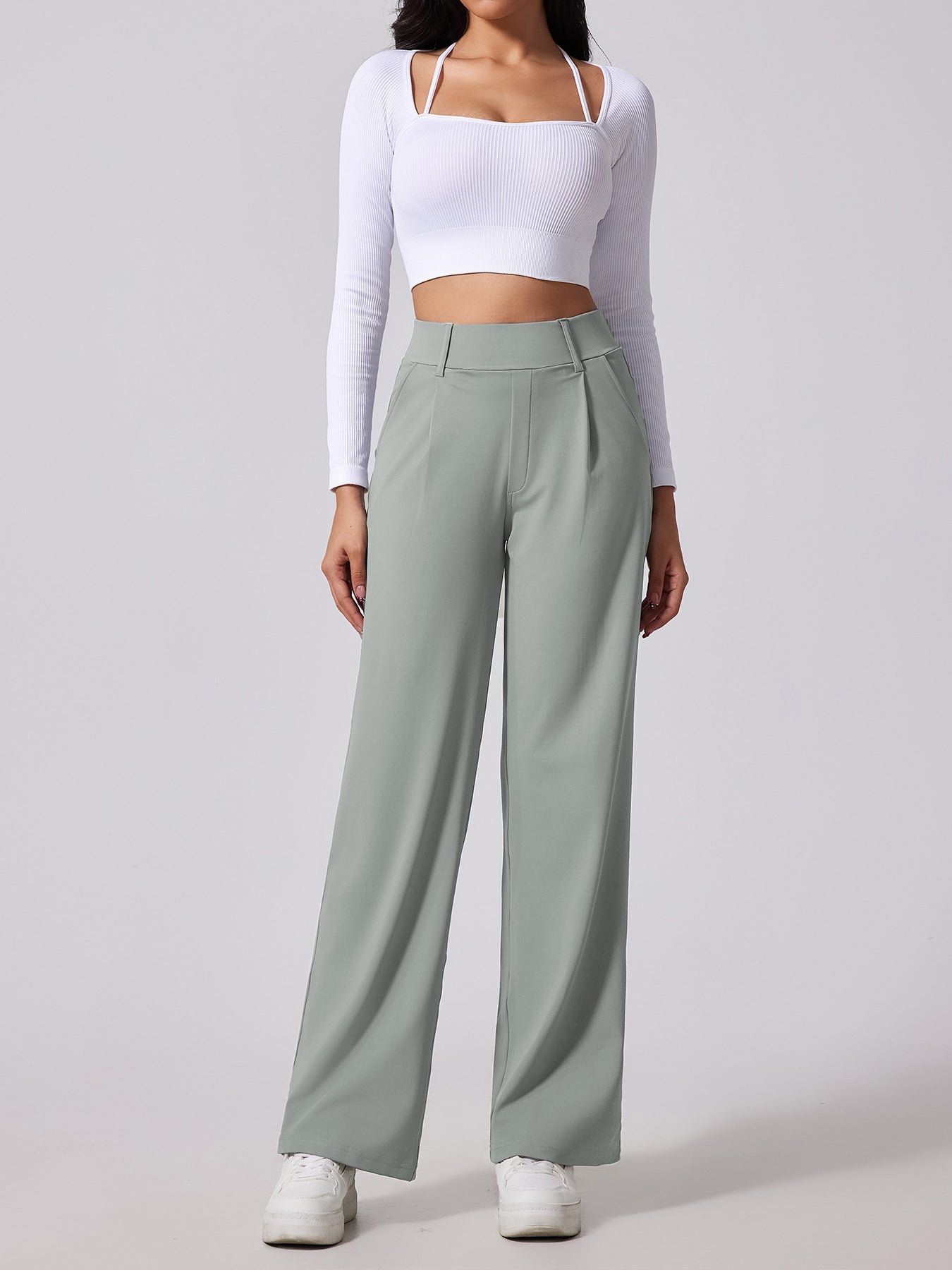 High-waisted designed to lift the buttocks Outdoor Casual Pocket Pants - Straight Leg Slimming Design